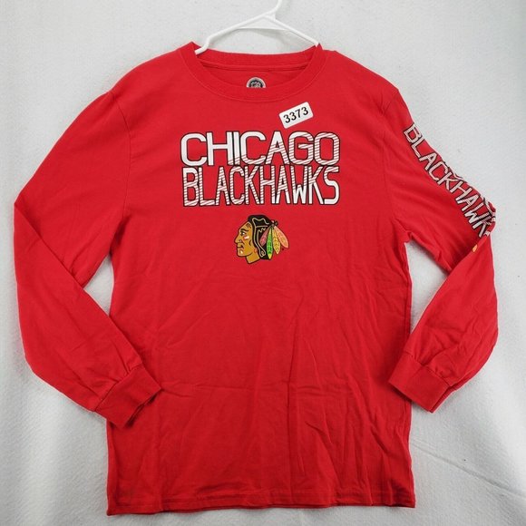 CHICAGO BLACKHAWKS Shirt Men's Long Sleeve Tee Crew Neck Pullover NHL Red 2XL - Picture 12 of 12